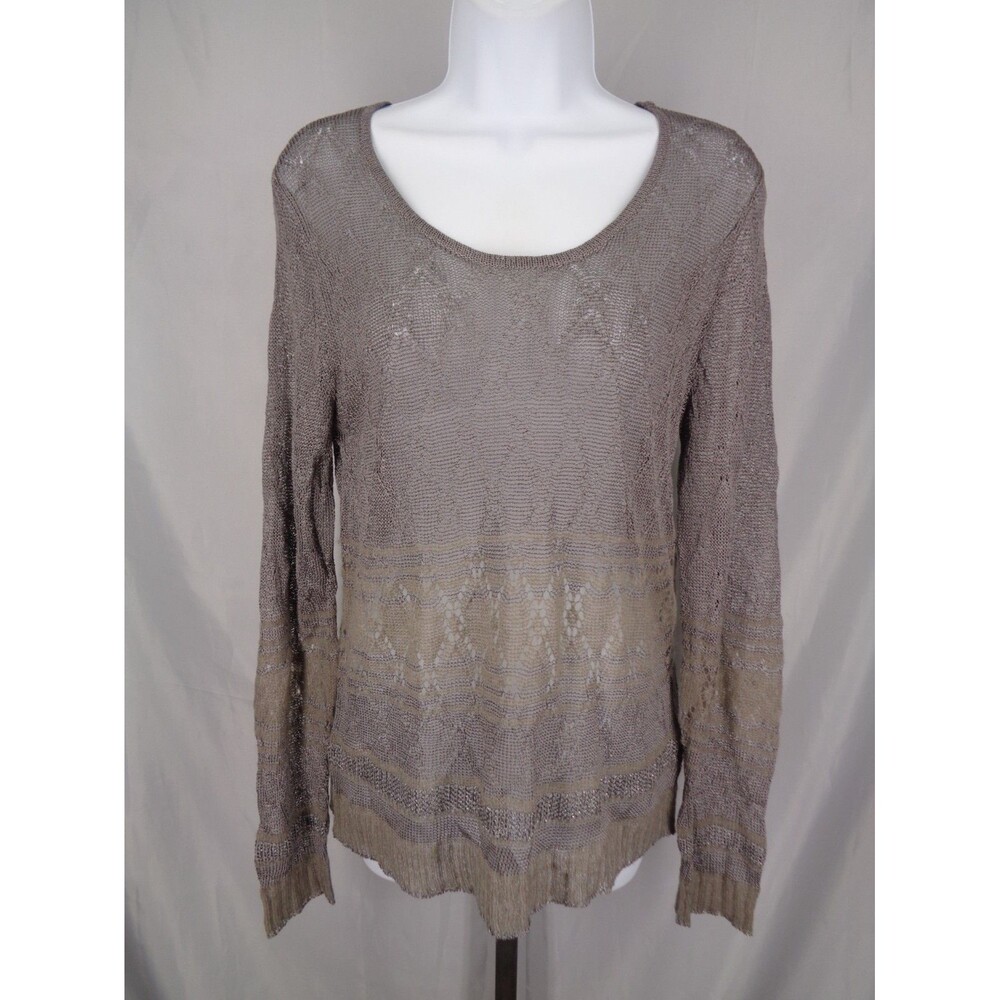 J Jill Pewter Gray Lightweight Sheer Crochet Top Knit Sweater Size Medium New